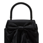 The Handbag Den Black Satin Beaded Top-Handle Clutch for Women