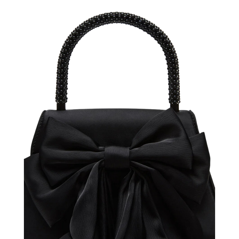 The Handbag Den Black Satin Beaded Top-Handle Clutch for Women