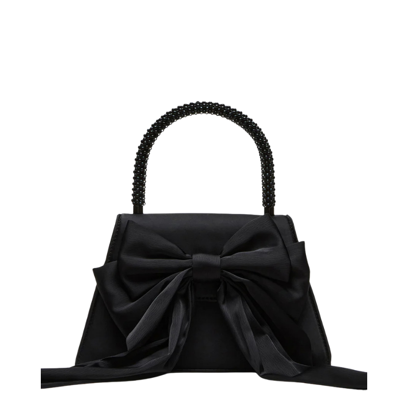 The Handbag Den Black Satin Beaded Top-Handle Clutch for Women