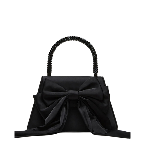 The Handbag Den Black Satin Beaded Top-Handle Clutch for Women