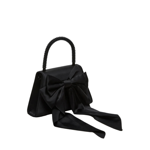 The Handbag Den Black Satin Beaded Top-Handle Clutch for Women
